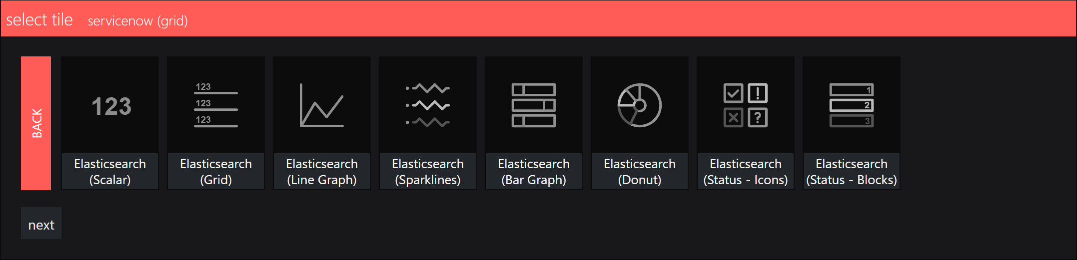 SquaredUp Integrations - elasticsearch select a visual